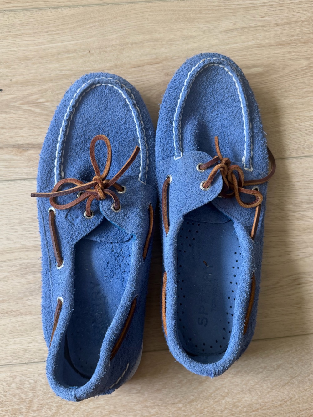 Sperry Blue Suede Boat Shoes with Brown Laces - Men